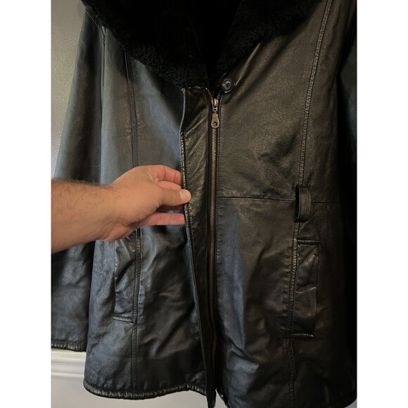 In Style Jacket Womens Large Genuine Leather Faux Fur Lined Winter Coat Zip - Picture 5 of 10